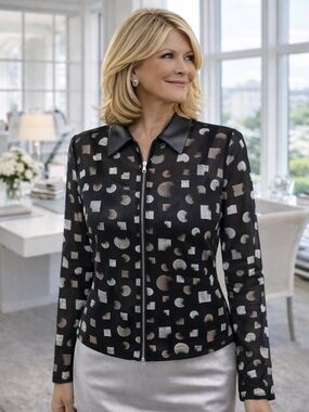 Libra Long sleeve dress shirt/jacket Black copper silver abstract Montreal made